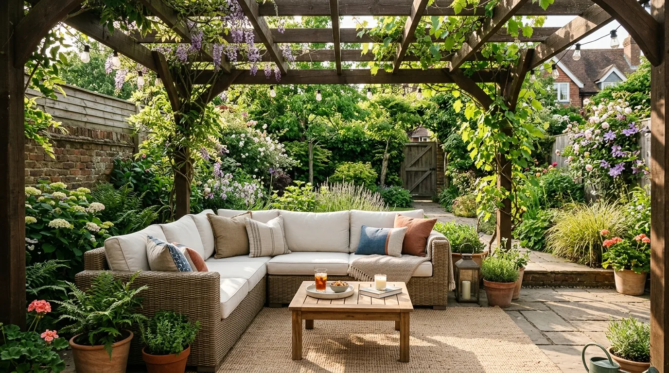 Pergola-Covered Garden Seating
